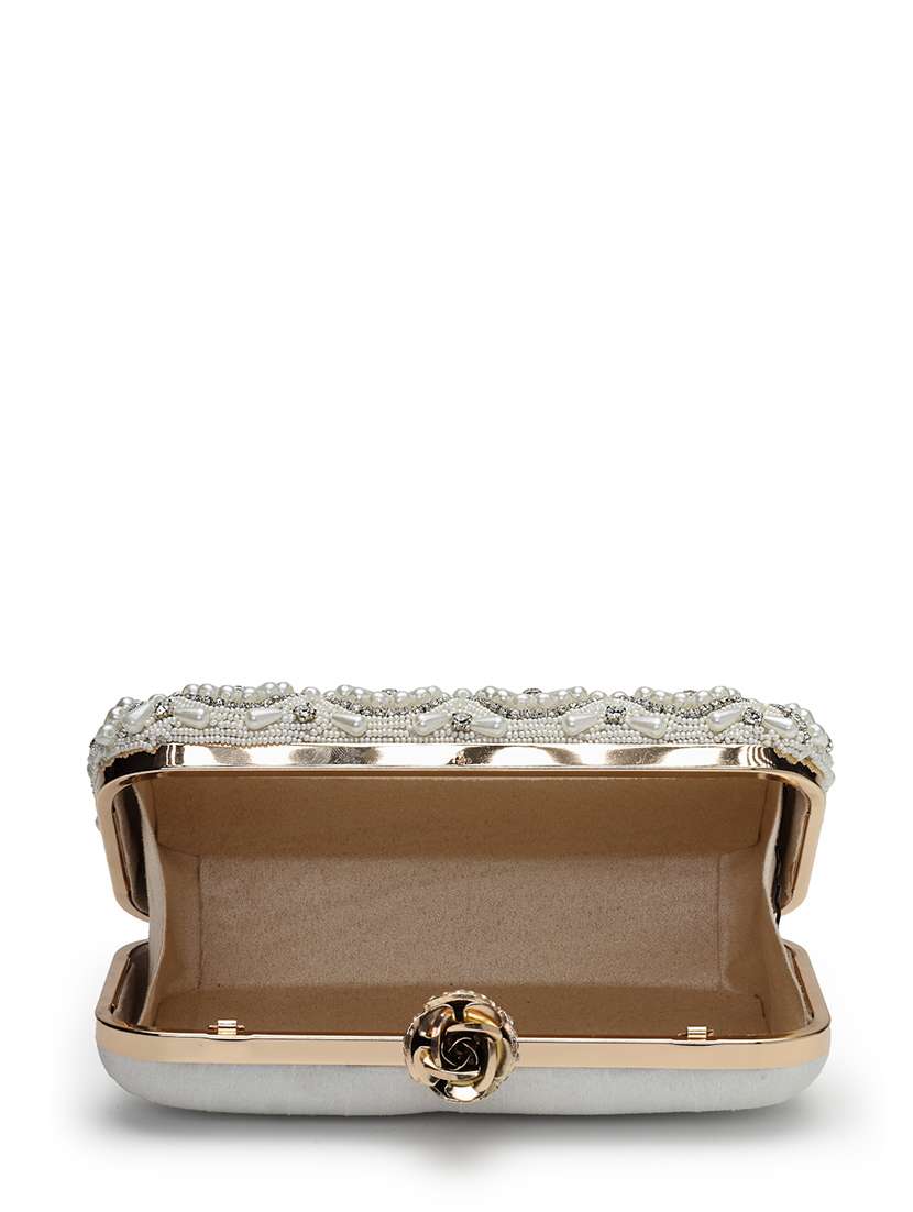 off white embellished clutch with detachable strap - 22220155 -  Standard Image - 2