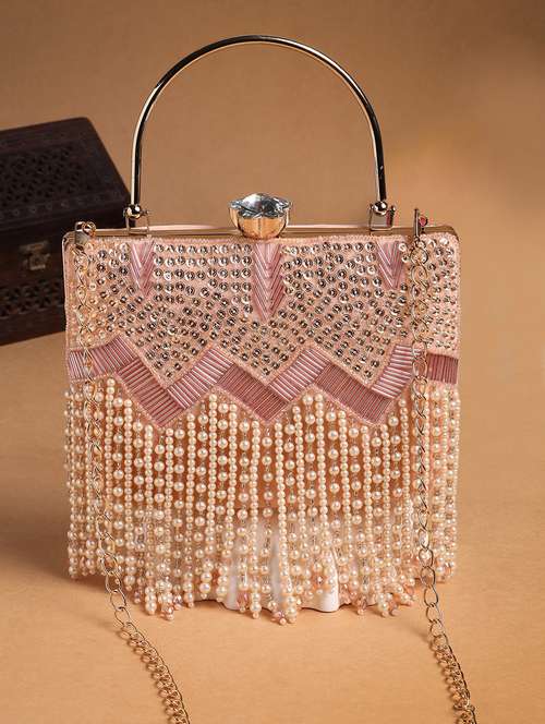  embroidered velvet clutch with pearl fringe - 22220157 -  Standard Image - 0
