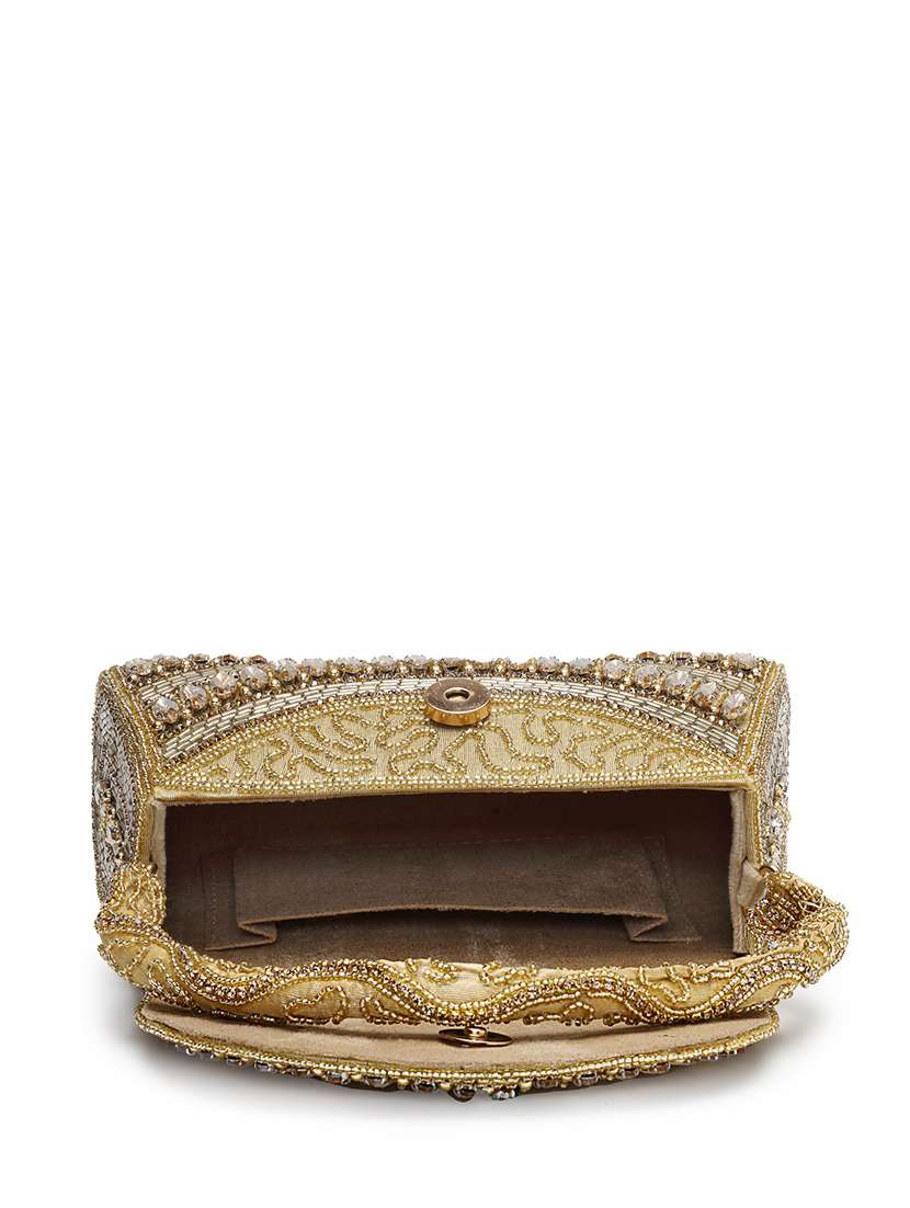 gold embellished party clutch with bead work - 22220158 -  Standard Image - 2