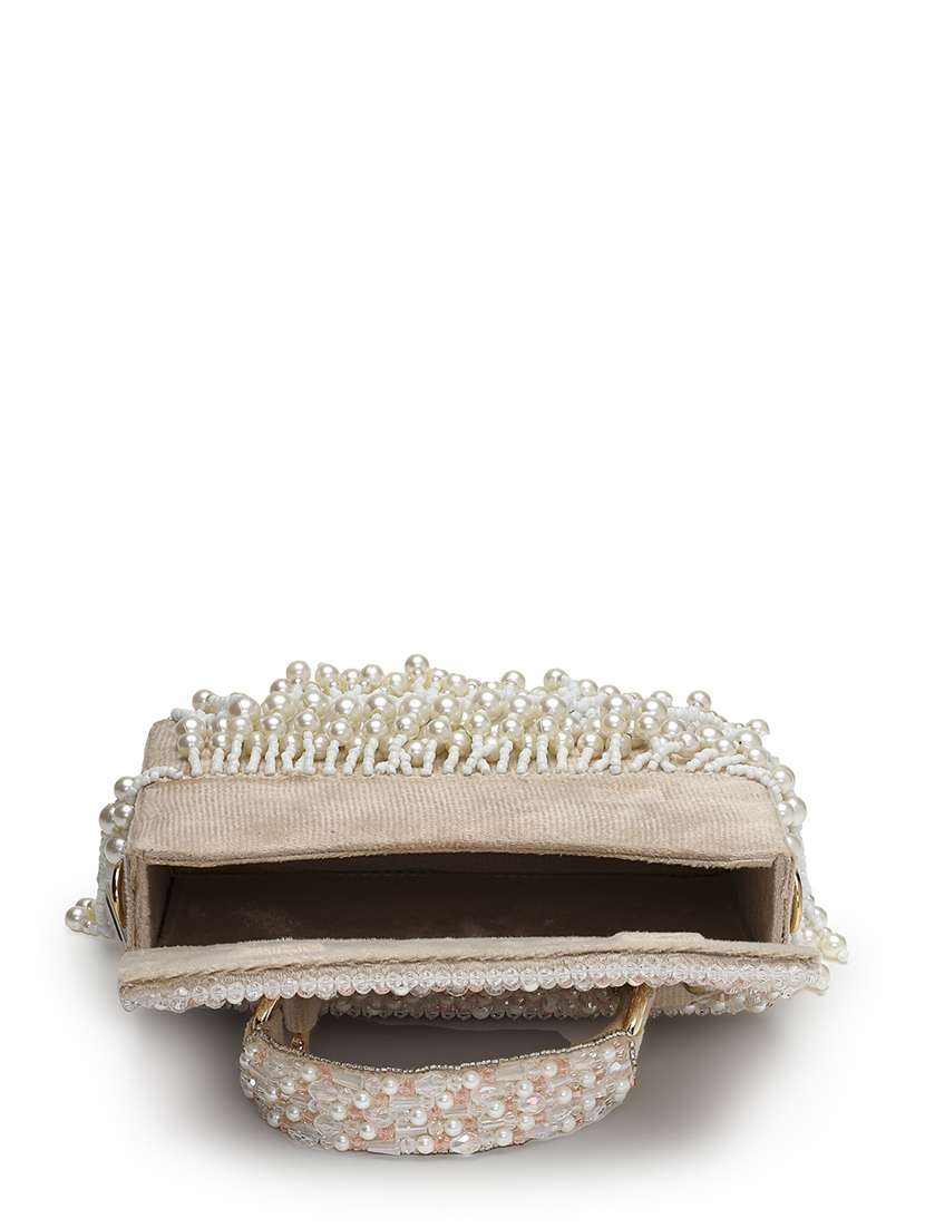 embroidered cream clutch with pearl work  - 22220160 -  Standard Image - 2