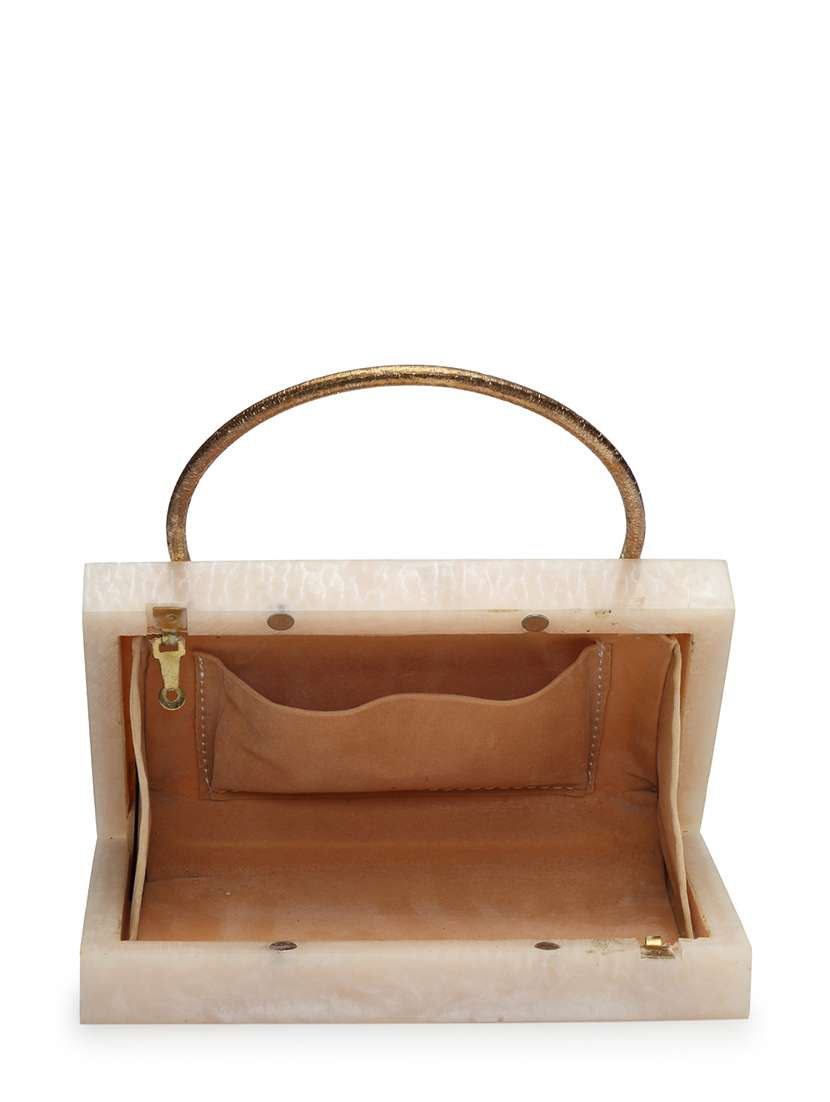 embellished cream box clutch with chain strap - 22220161 -  Standard Image - 2