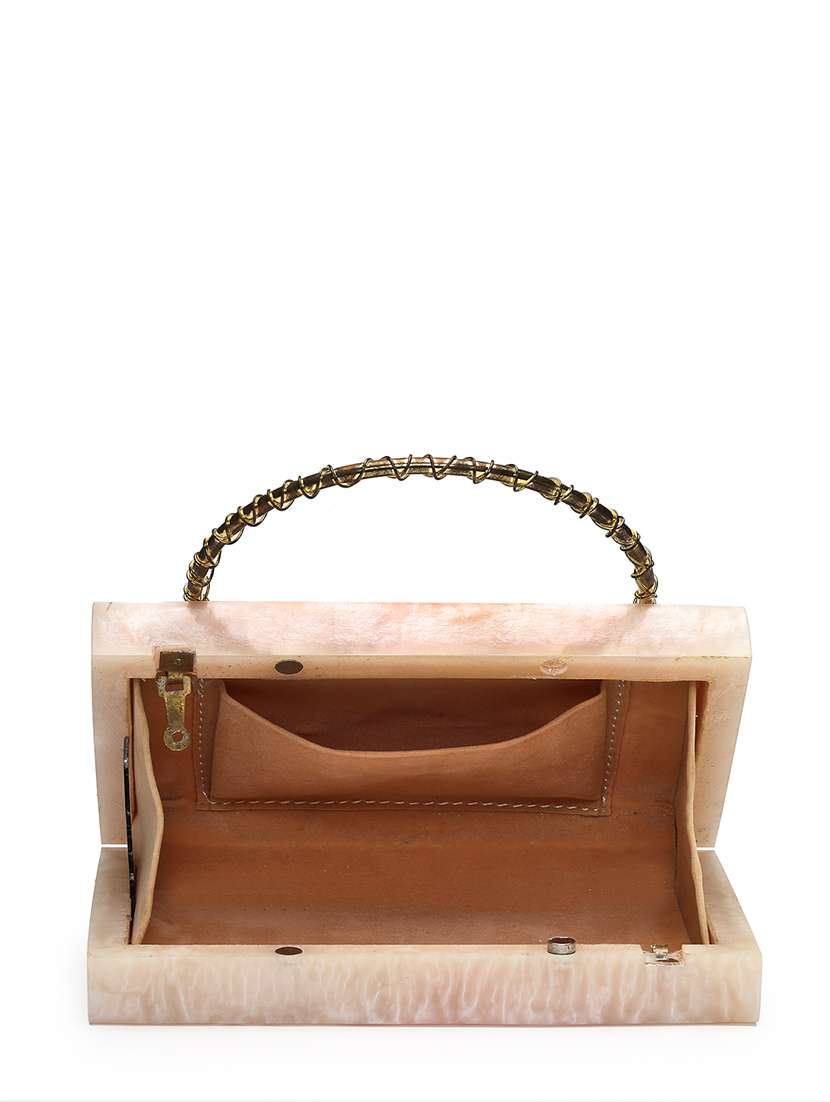 cream textured box clutch with detachable strap - 22220162 -  Standard Image - 2