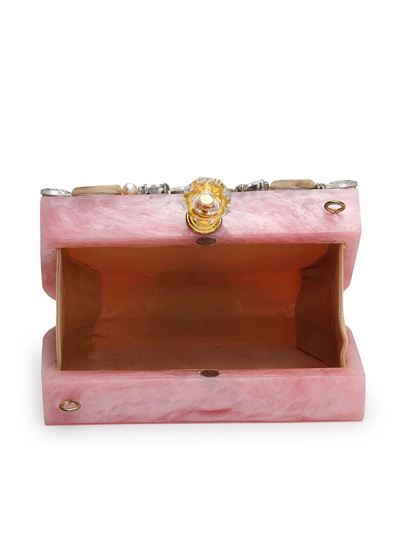 embellished pink clutch with pearl strap  - 22220164 -  Standard Image - 2