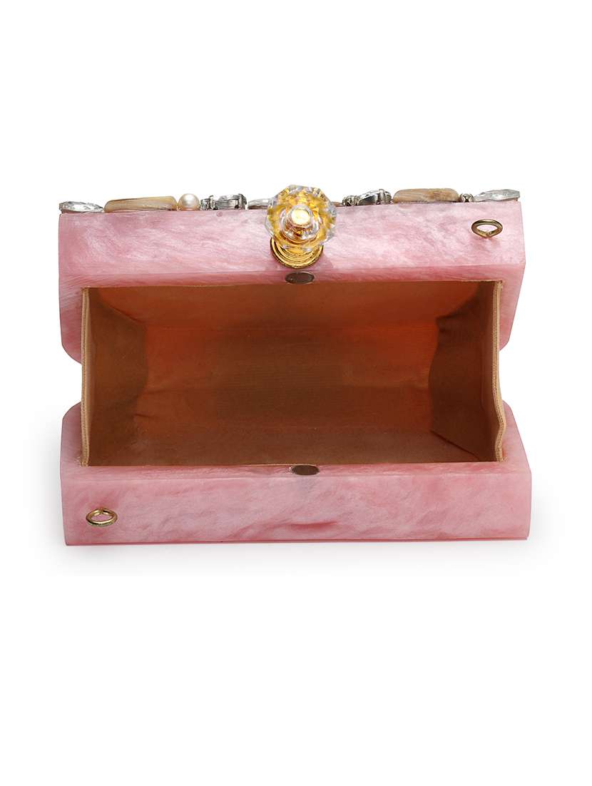 embellished pink clutch with pearl strap  - 22220164 -  Standard Image - 2