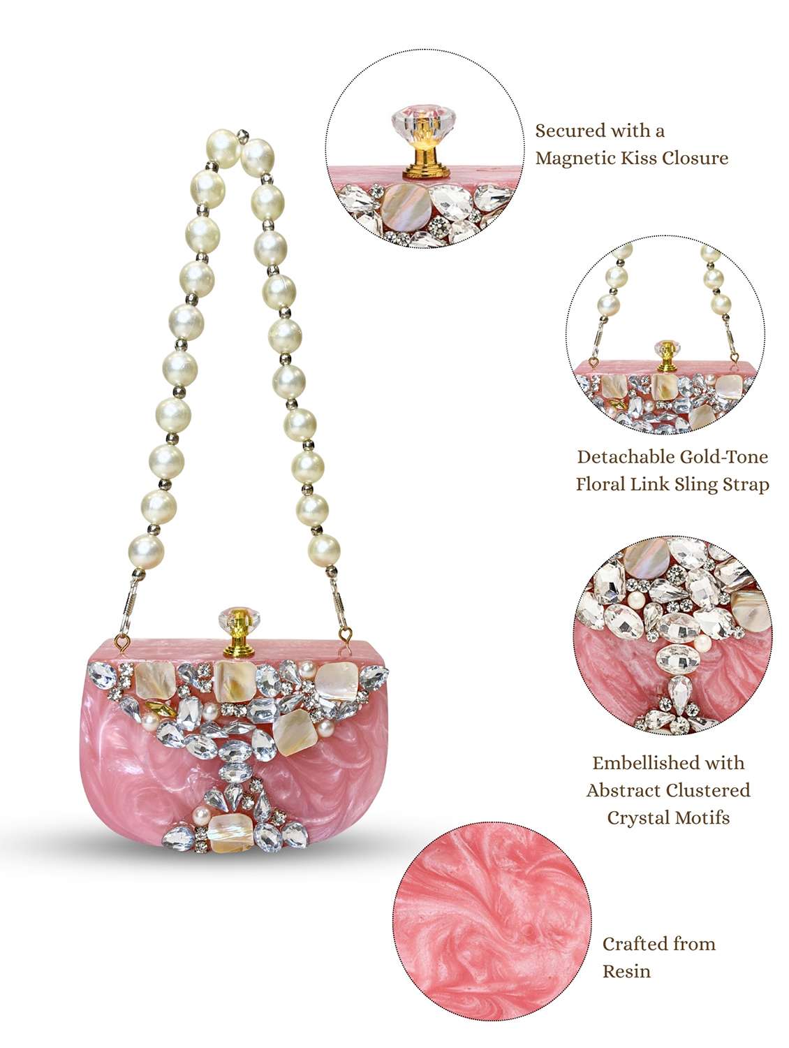 embellished pink clutch with pearl strap  - 22220164 -  Standard Image - 7