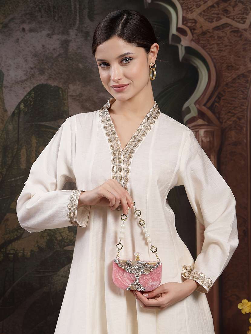 embellished pink clutch with pearl strap  - 22220164 -  Standard Image - 7
