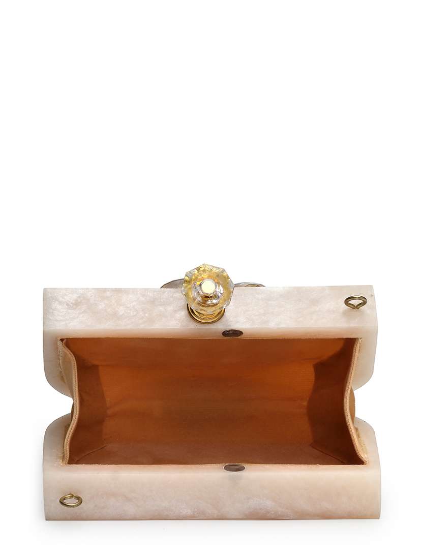 embellished beige synthetic clutch with strap - 22220165 -  Standard Image - 2