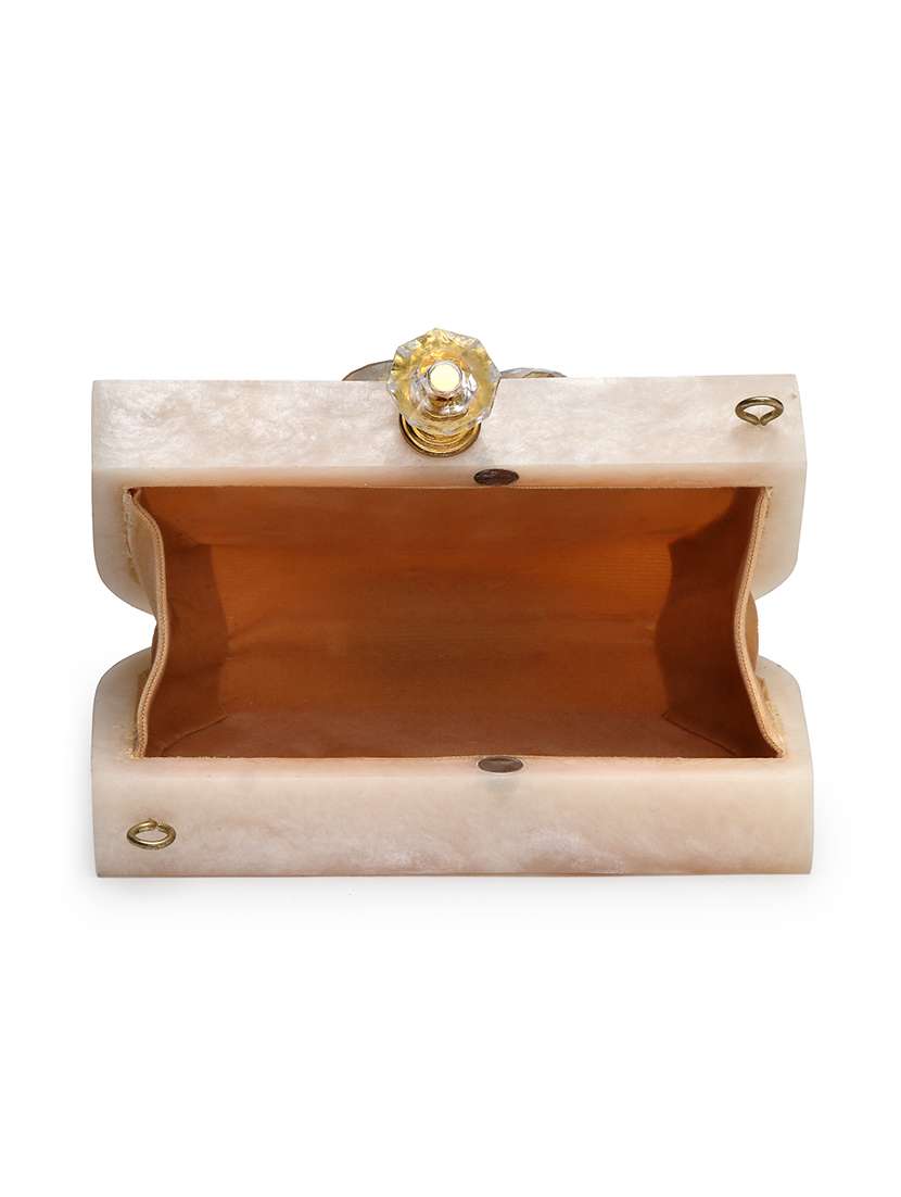 embellished beige synthetic clutch with strap - 22220165 -  Standard Image - 2