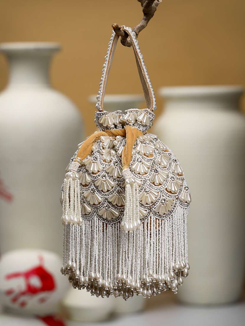 women embellished pearl detiled potli bag