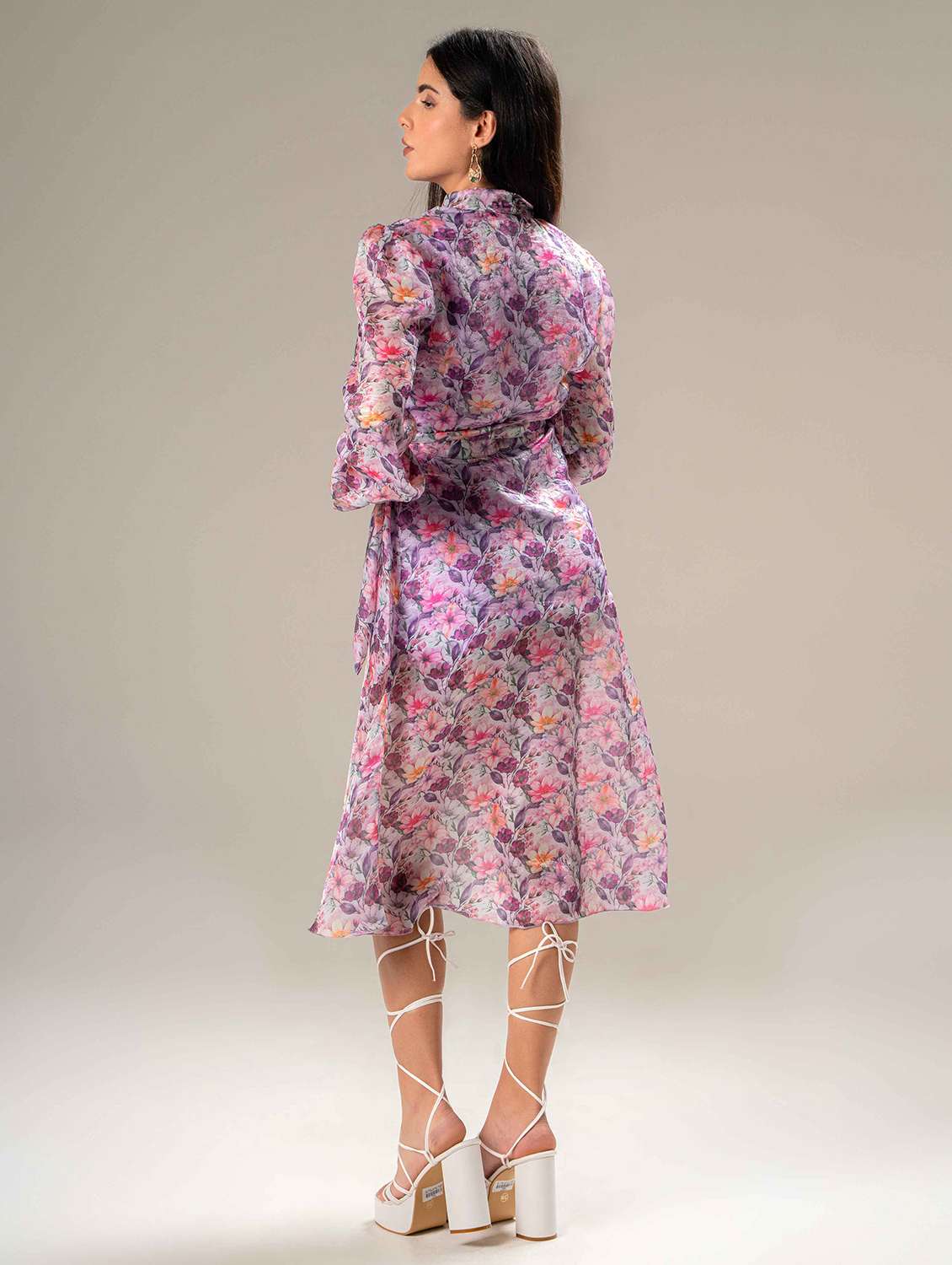 women floral print puff sleeve wrap dress - 22220198 -  Standard Image - 2