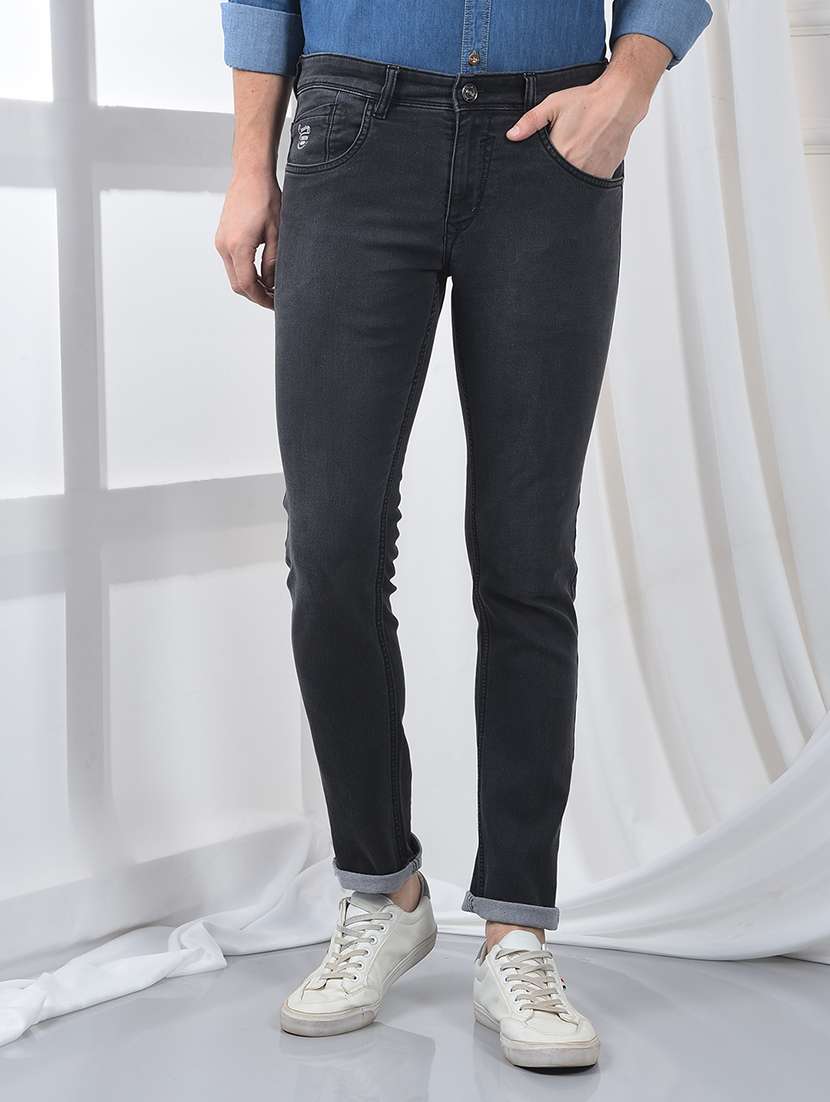 men washed mid rise full length jeans