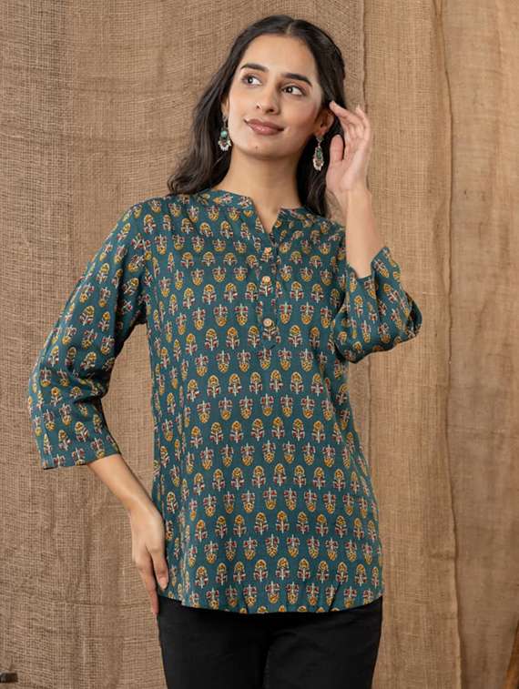 women printed three quarter sleeve a-line kurti - 22220242 -  Standard Image - 2