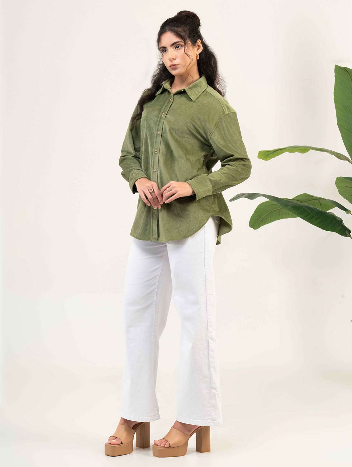 women solid collared long sleeve shirt - 22220245 -  Standard Image - 2
