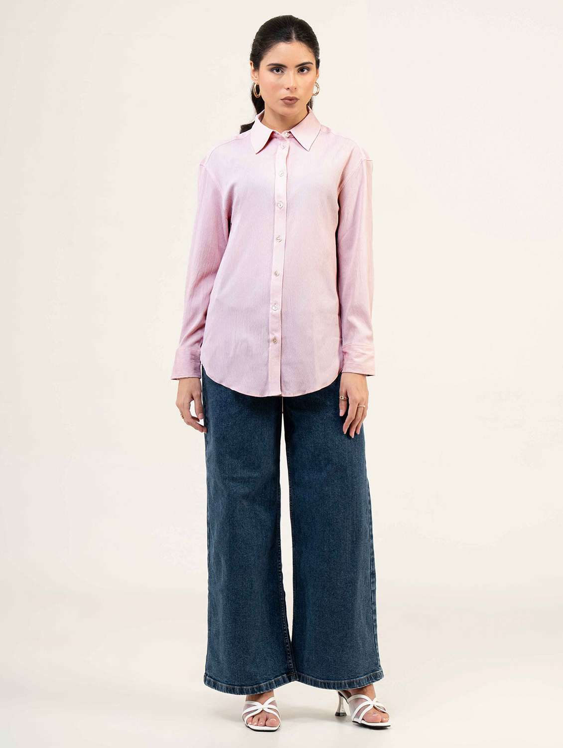 women solid long sleeve collared shirt