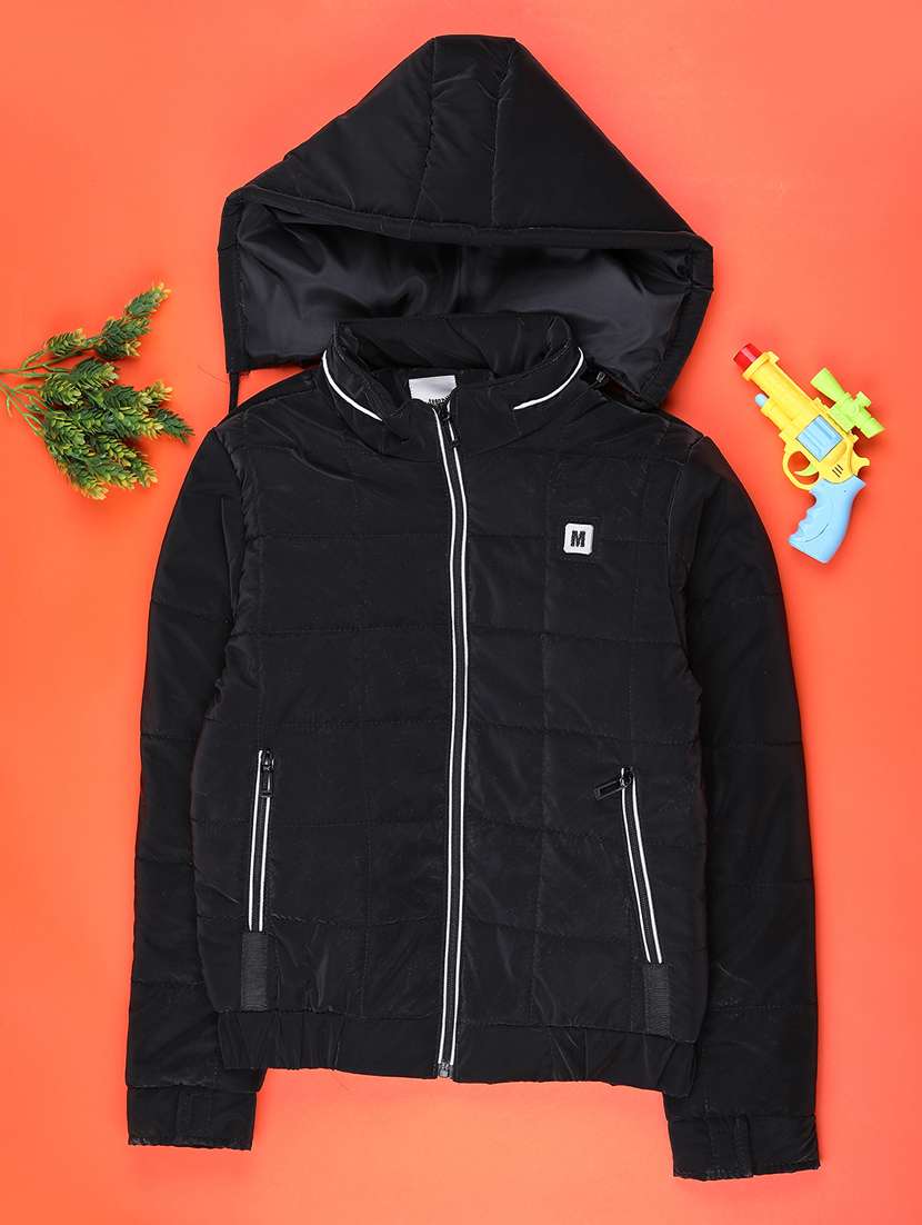 boys solid long sleeve hooded quilted jacket