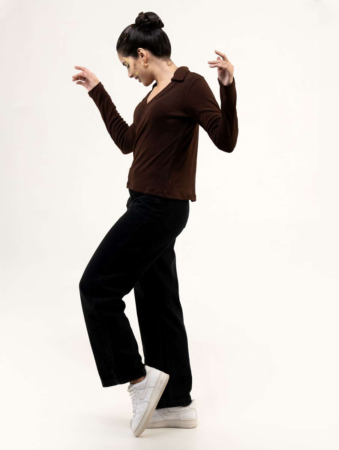 women solid long sleeve collared top - 22220312 -  Standard Image - 2