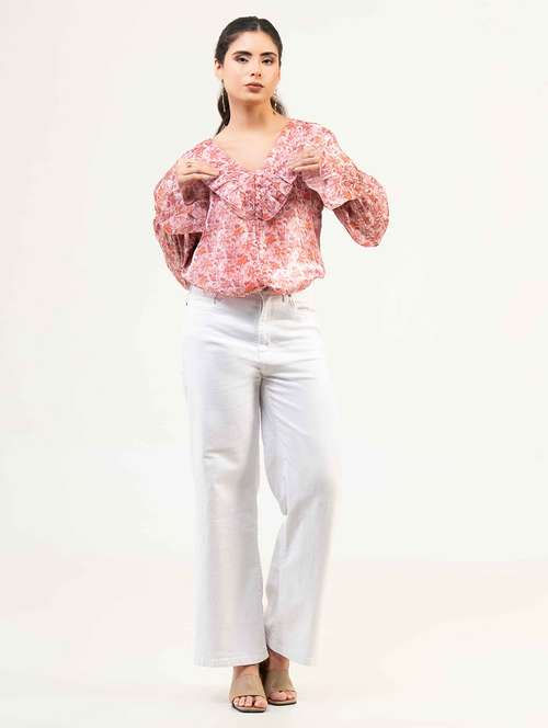 women printed long sleeve straight top - 22220325 -  Standard Image - 0