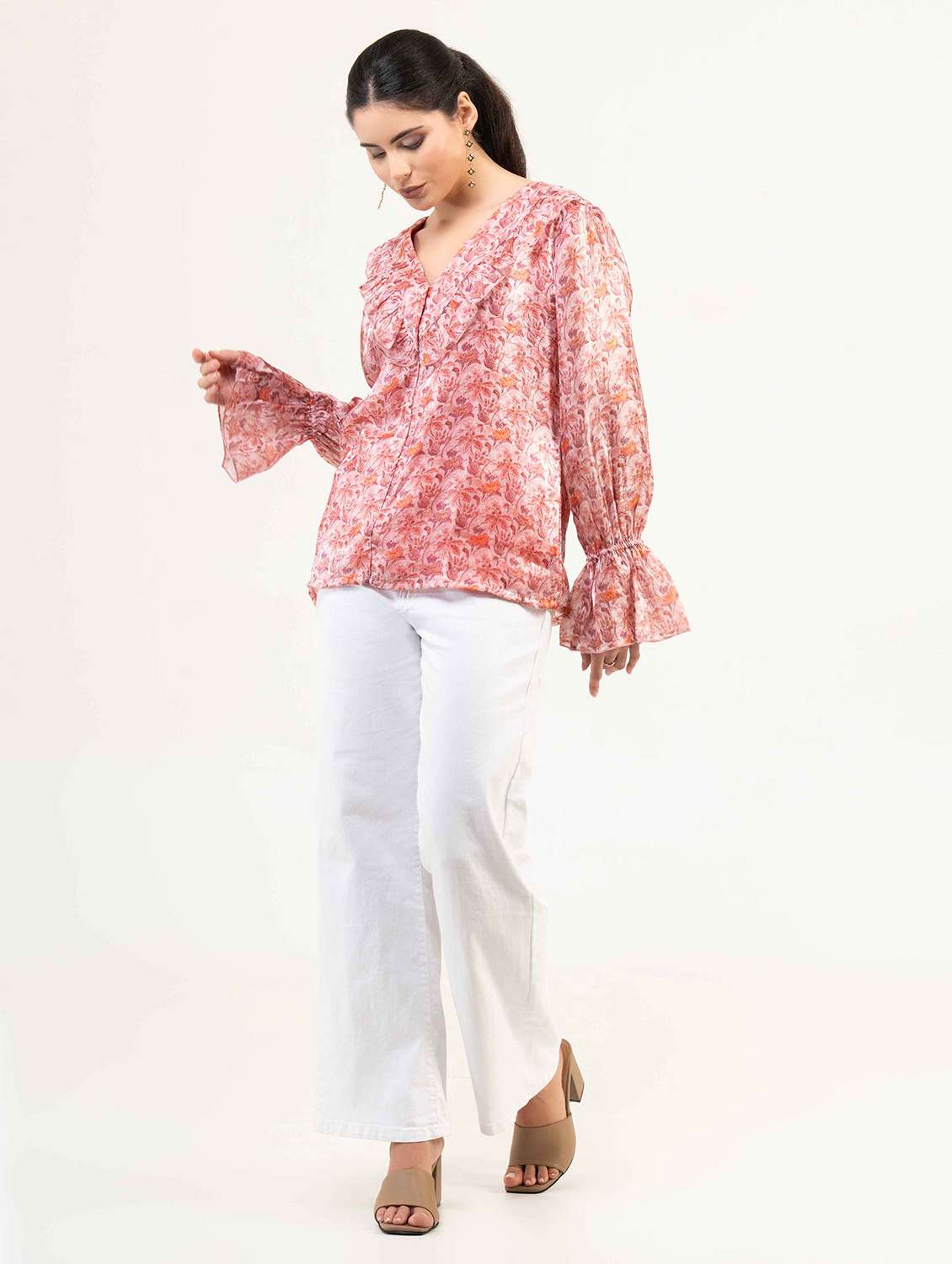 women printed long sleeve straight top - 22220325 -  Standard Image - 2