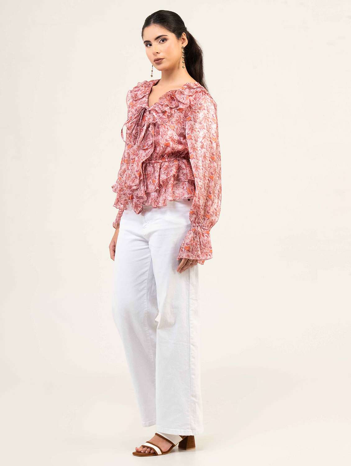 women floral print bell sleeve ruffle top - 22220328 -  Standard Image - 2