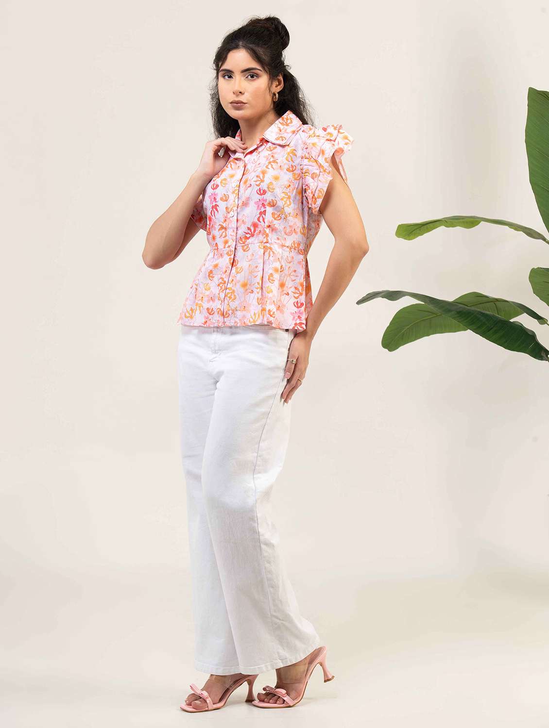 women floral print flutter sleeve shirt top - 22220335 -  Standard Image - 2