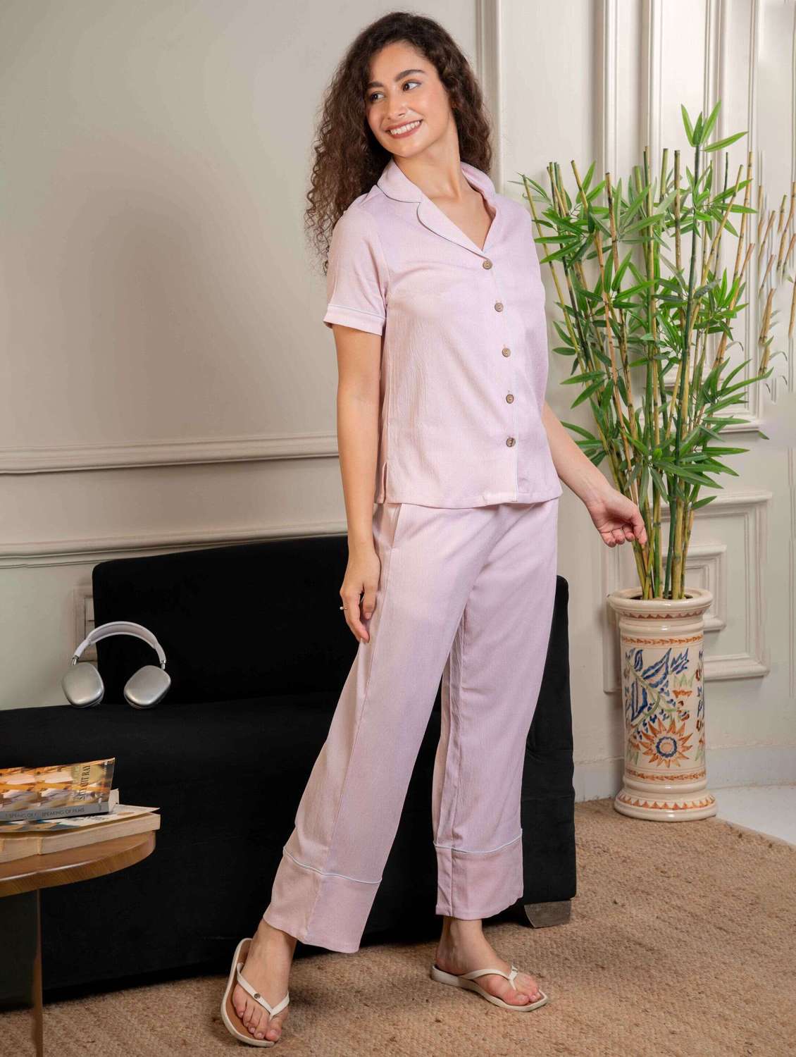 women solid nightwear pyjama set - 22220372 -  Standard Image - 2