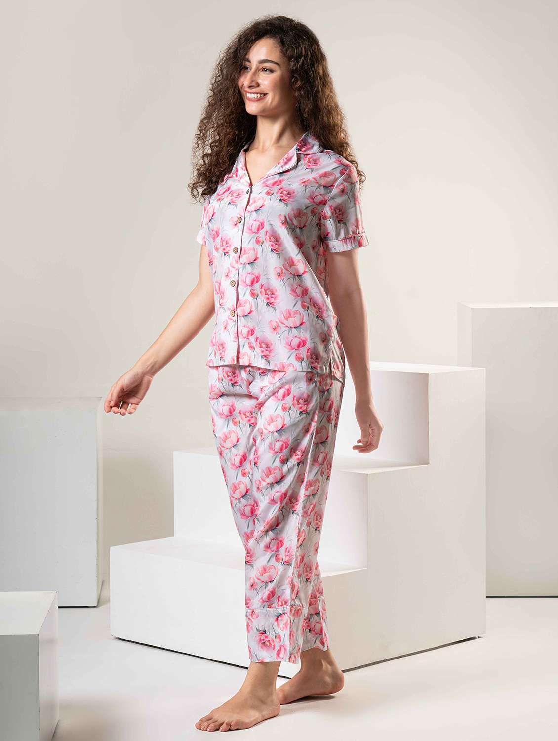 women printed nightwear pyjama set - 22220380 -  Standard Image - 2