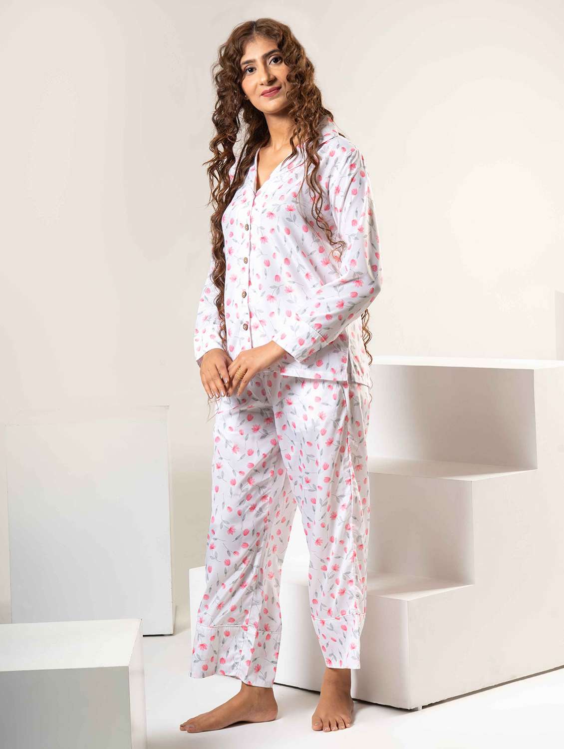 women printed nightwear pyjama set - 22220383 -  Standard Image - 2