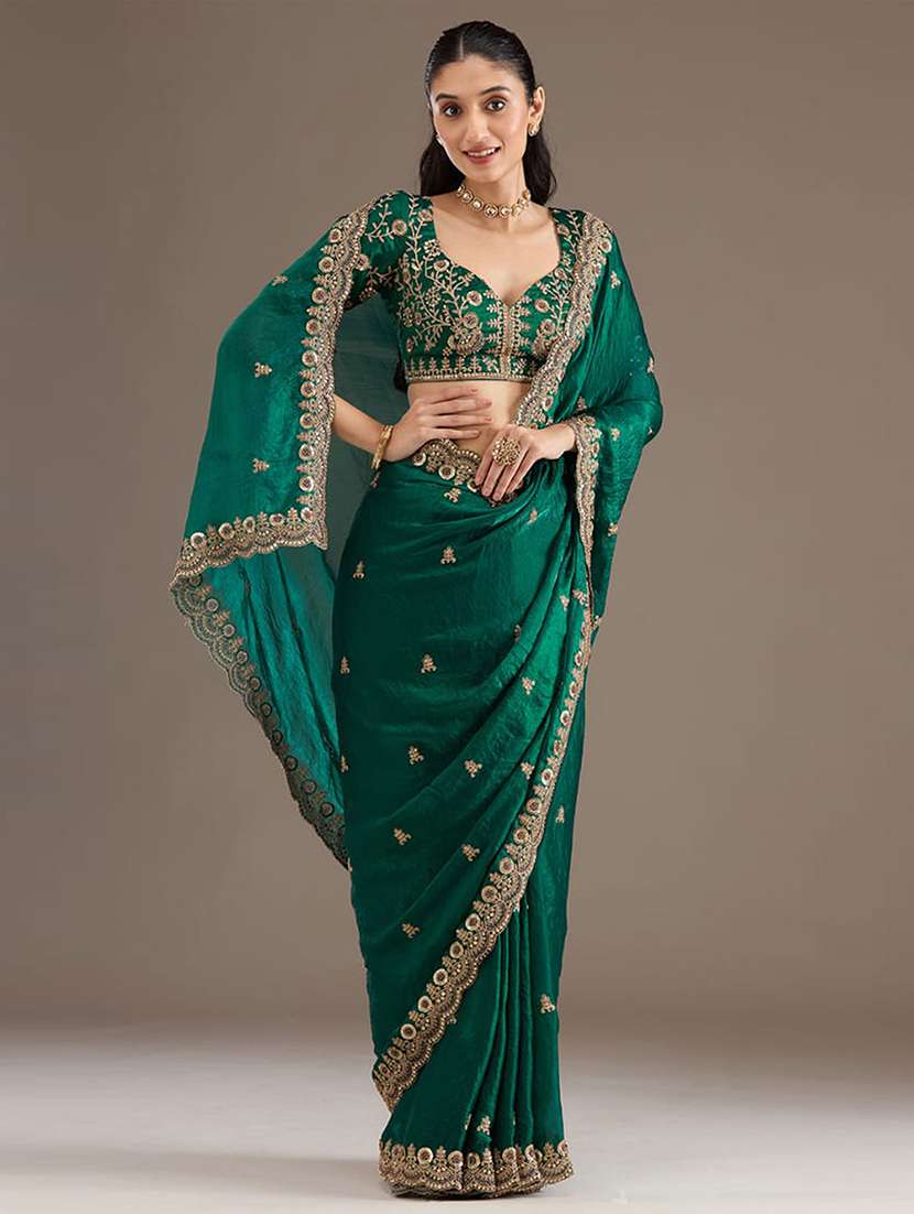 women solid with work embroidered saree with blouse