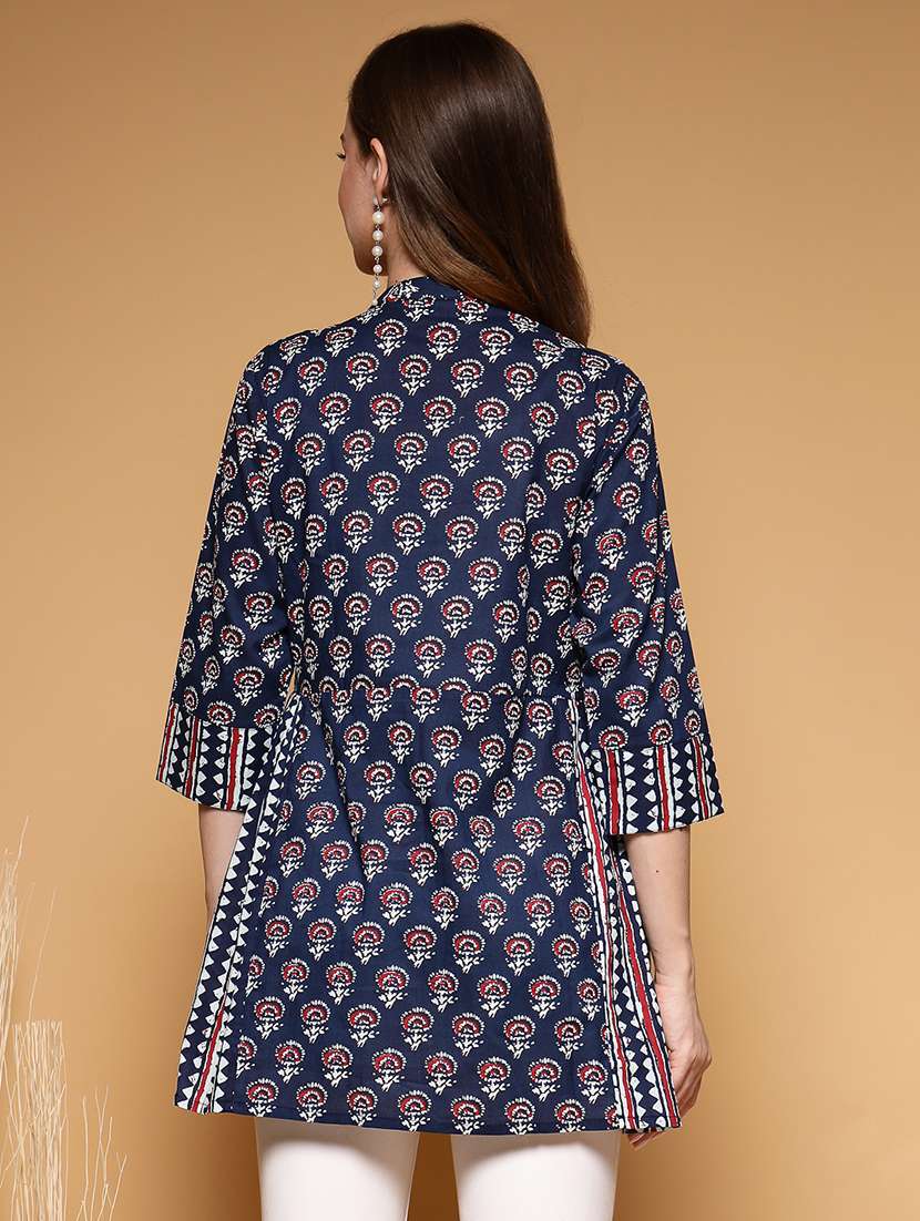 women printed three quarter sleeve a-line kurti - 22222896 -  Standard Image - 2