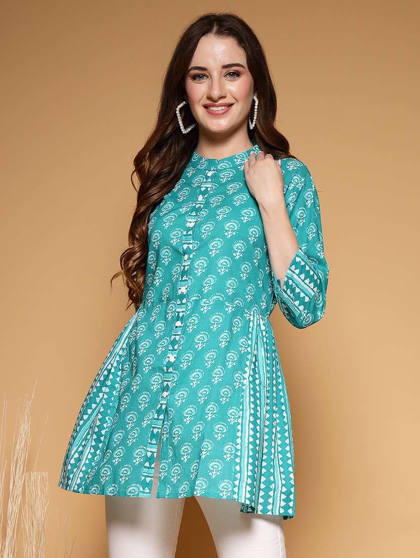 women printed three quarter sleeve a-line kurti - 22222897 -  Standard Image - 2