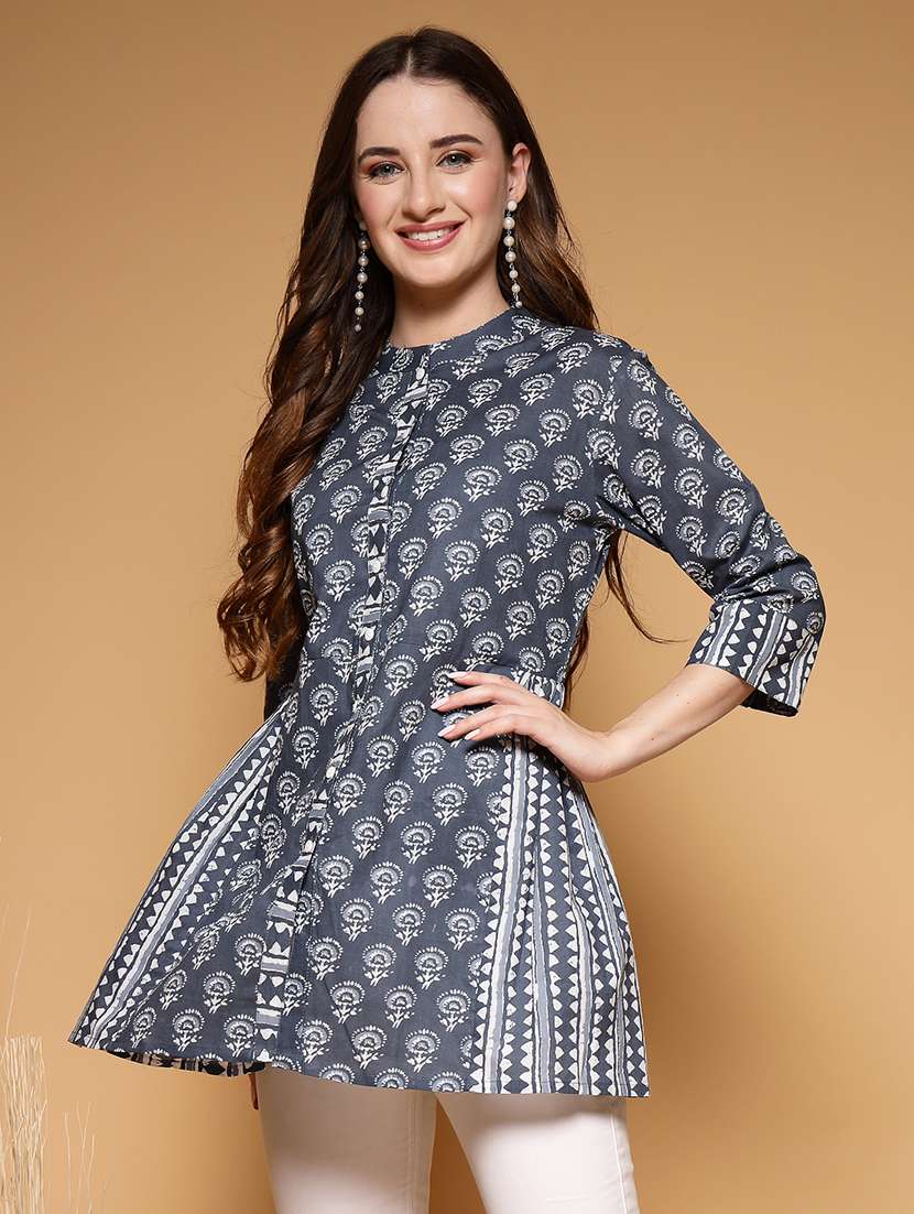 women printed three quarter sleeve a-line kurti - 22222898 -  Standard Image - 2