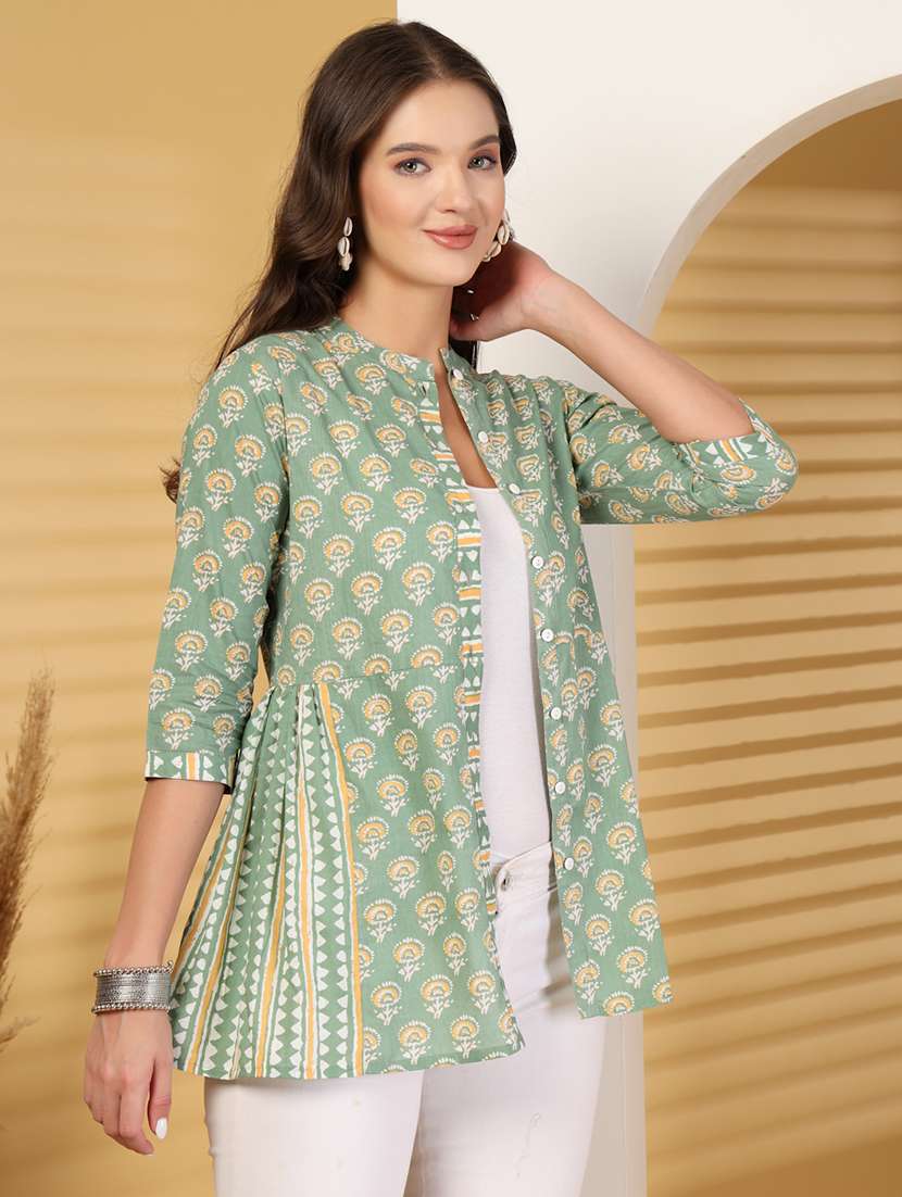 women printed three quarter sleeve a-line kurti - 22222900 -  Standard Image - 2