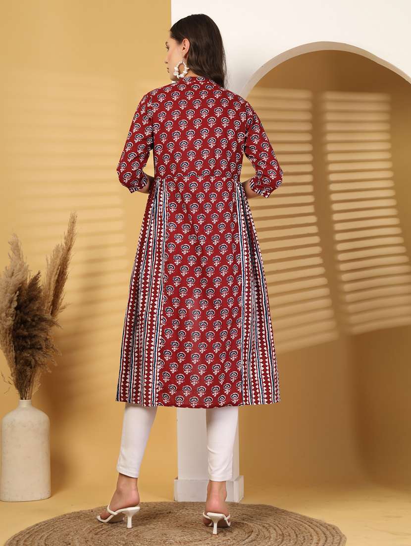 women printed three quarter sleeve long ethnic shrug - 22222902 -  Standard Image - 2