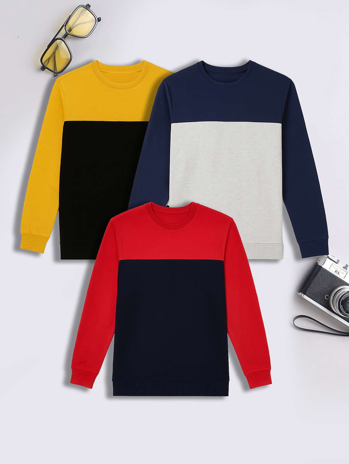 men pack of 3 color block long sleeve sweatshirt