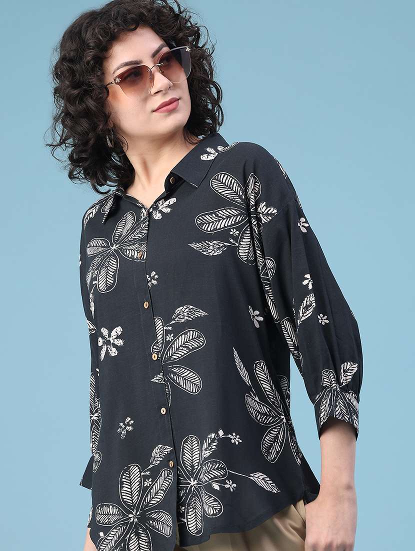 women floral print collared shirt
