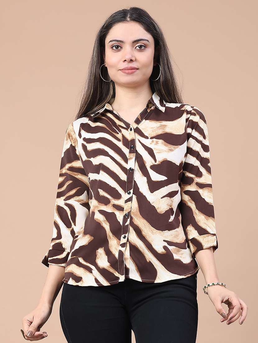 women animal print collared neck top  - 22222989 -  Standard Image - 2