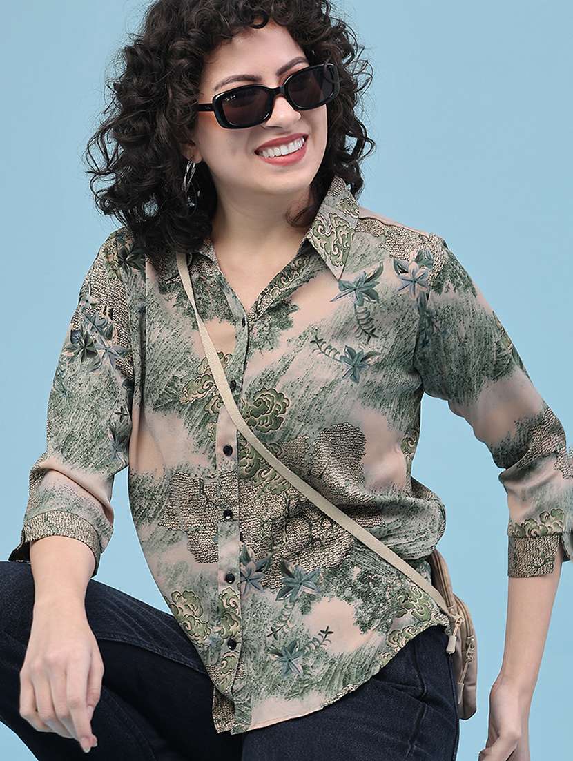 printed polyester shirt collar casual wear