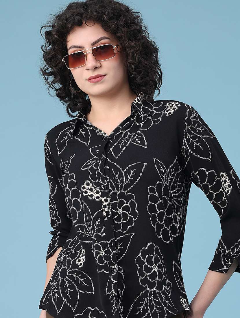 women embroidered collared shirt 