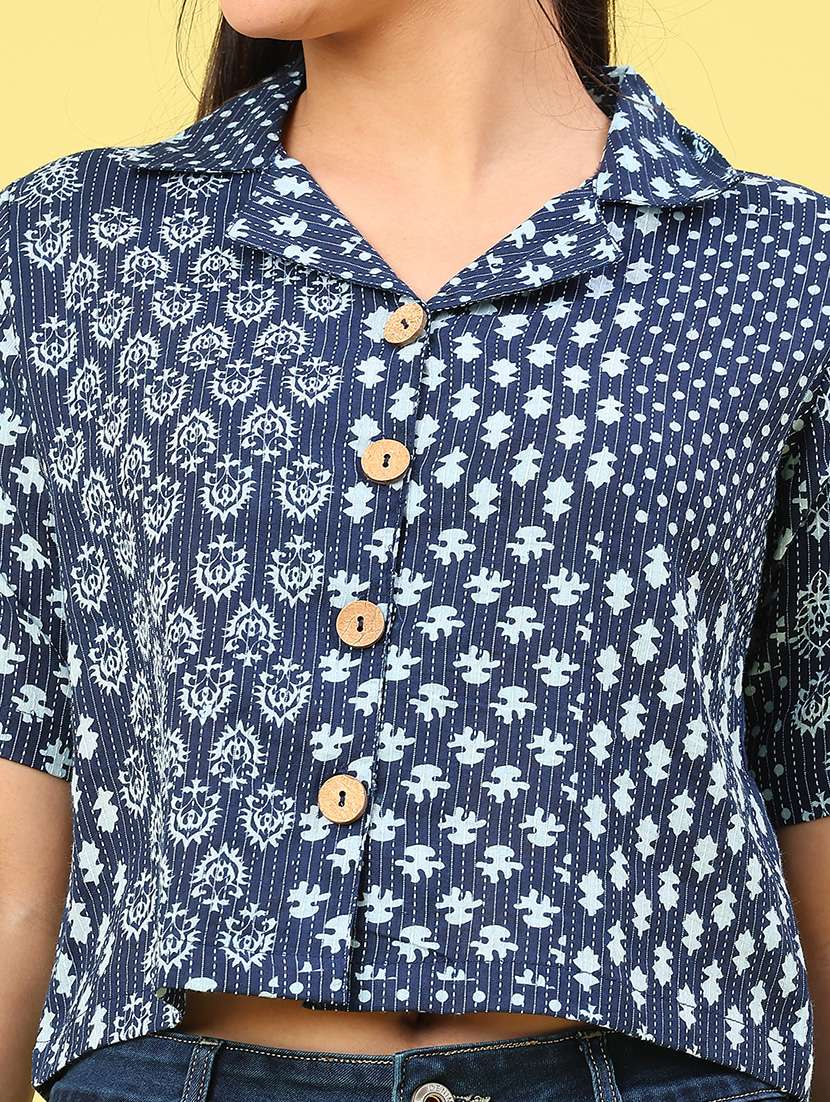 women printed short sleeve crop shirt - 22223014 -  Standard Image - 2