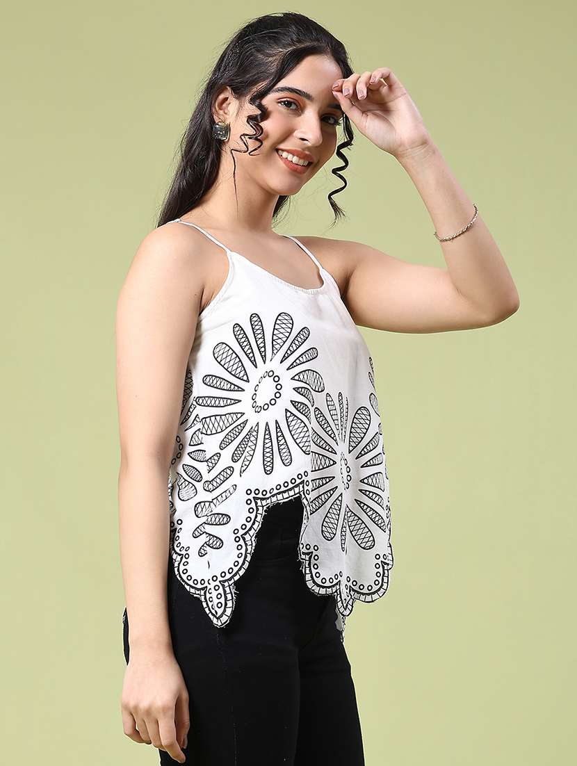 women printed shoulder strap asymmetric top - 22223015 -  Standard Image - 2