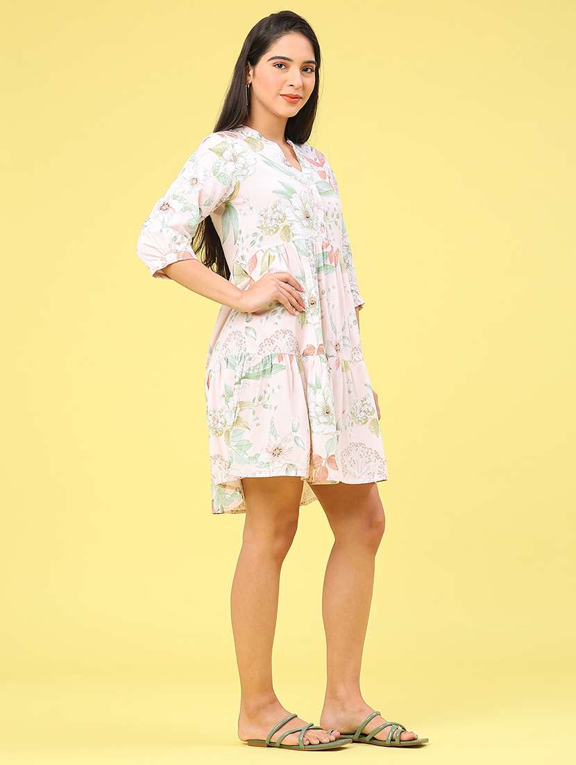 women floral print mandarin collar tiered dress - 22223046 -  Standard Image - 2