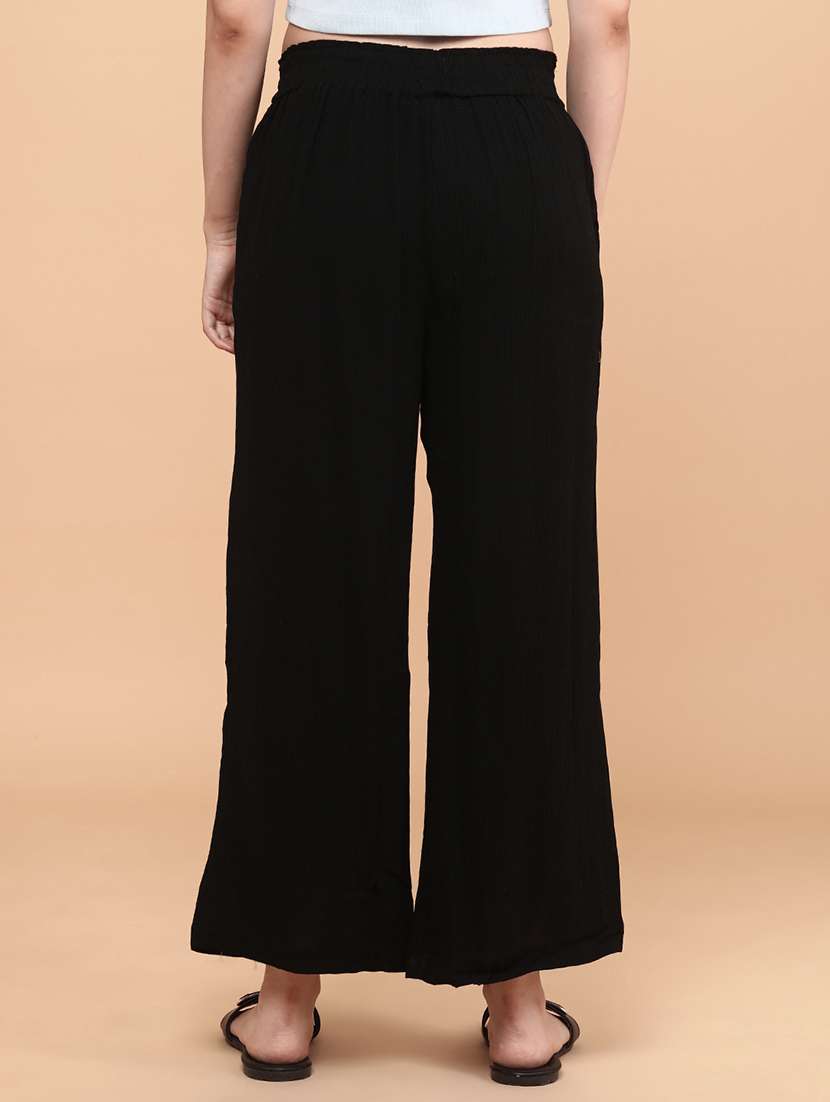 Women Black Cotton Flared Palazzo - 22223097 -  Standard Image - 2
