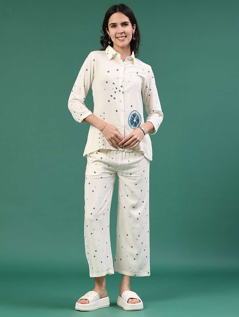 women printed three quarter sleeve shirt & trouser co-ord set - 22223104 -  Standard Image - 2