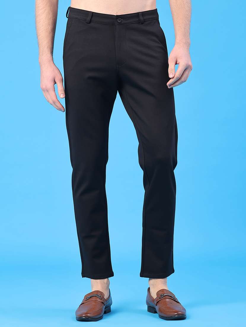 men solid mid rise chinos casual trouser