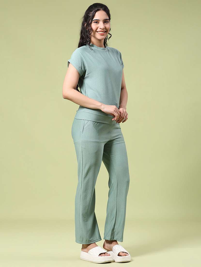 women self design short sleeve t-shirt & trouser co-ords set - 22223281 -  Standard Image - 2