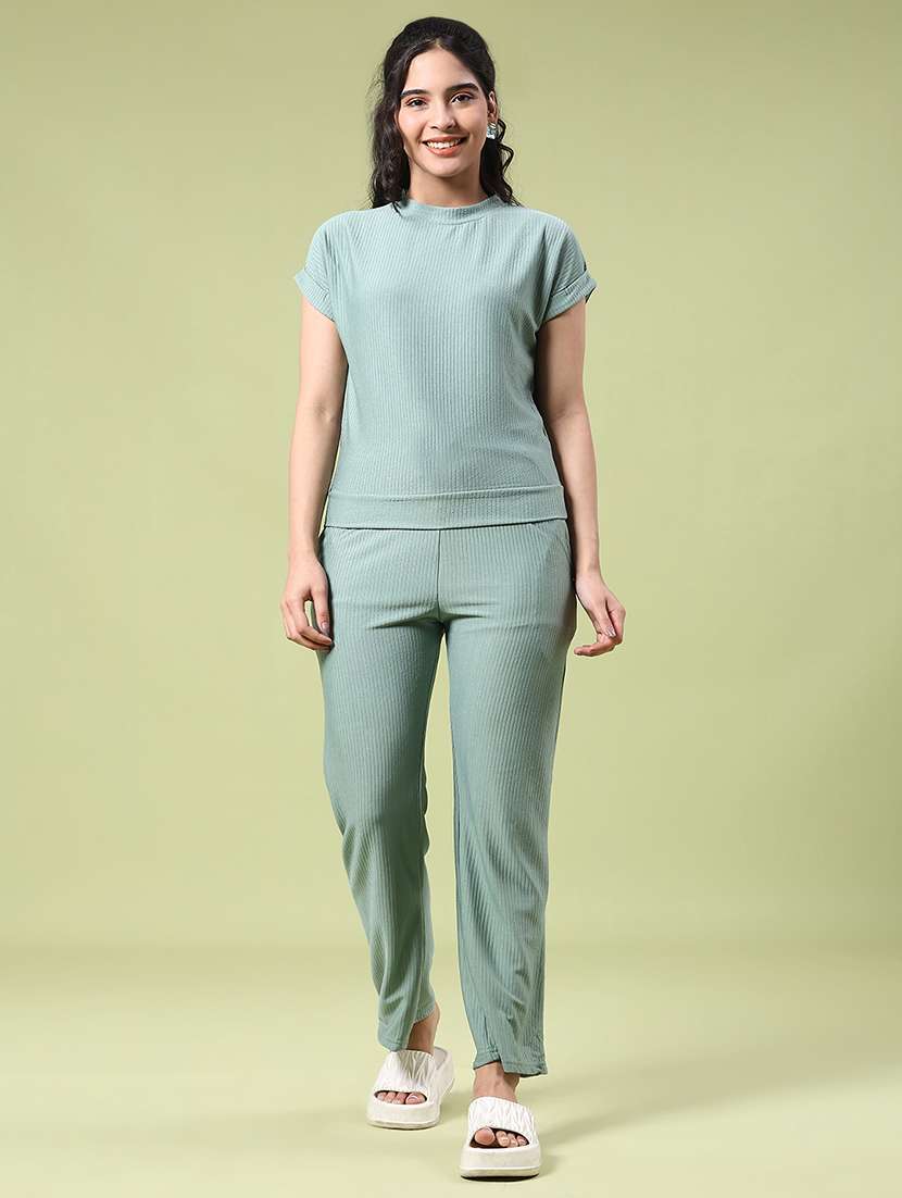 women self design short sleeve t-shirt & trouser co-ords set - 22223281 -  Standard Image - 2