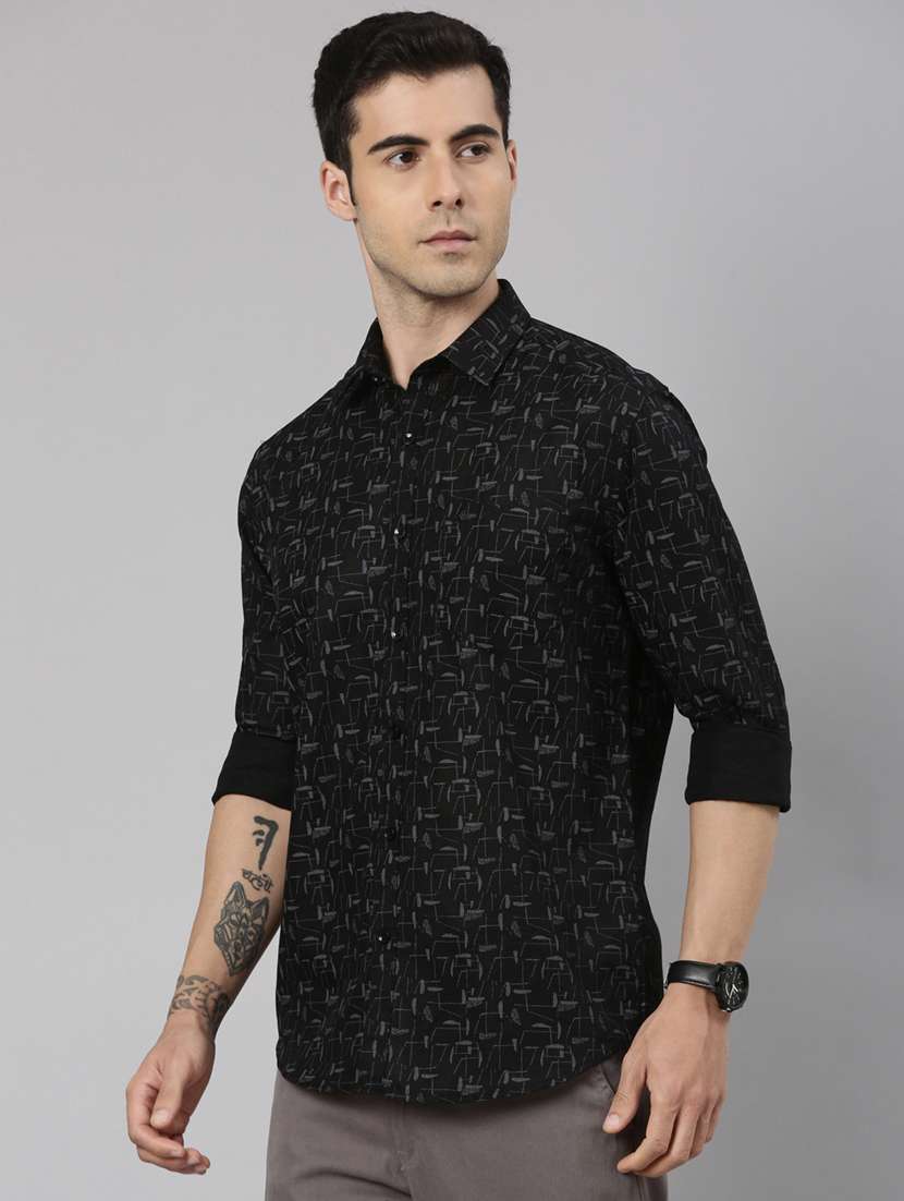 men printed long sleeve slim fit casual shirt - 22223375 -  Standard Image - 2