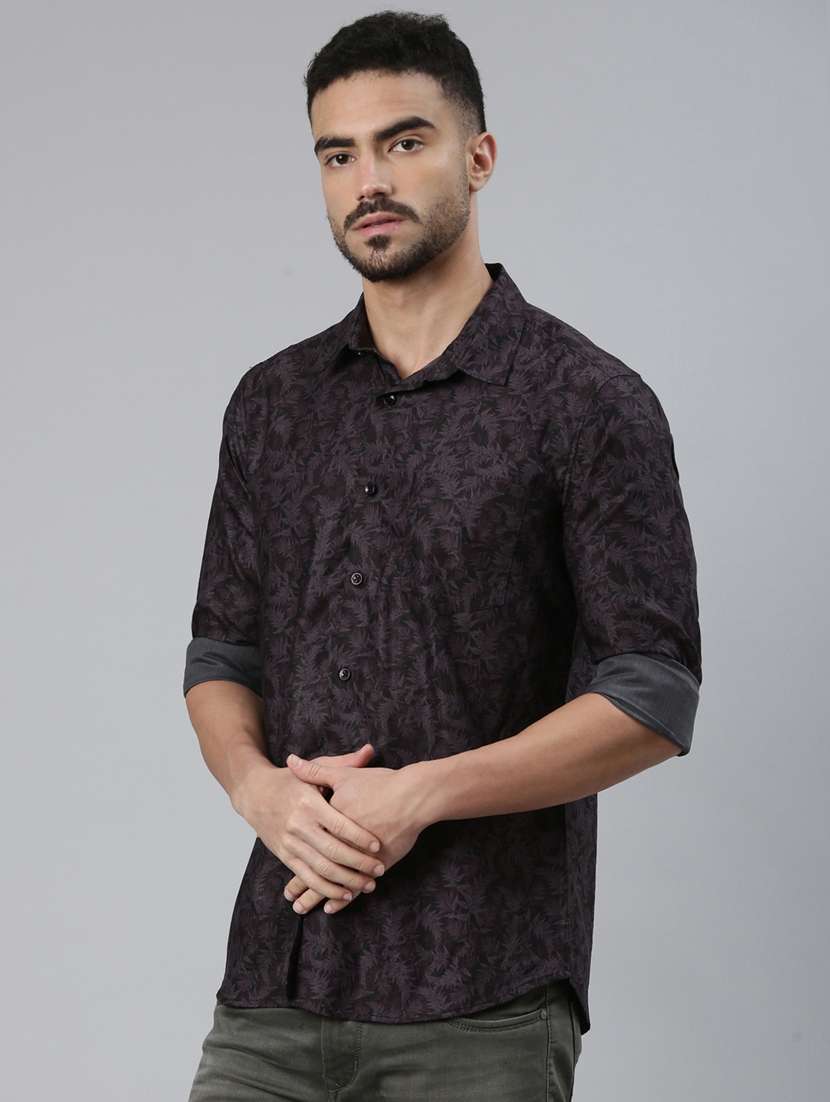 men printed long sleeve slim fit casual shirt - 22223380 -  Standard Image - 2