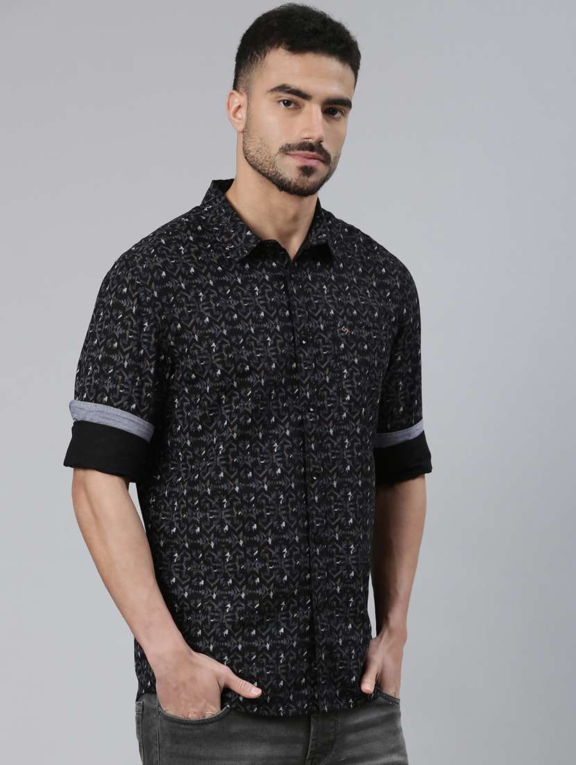 men printed long sleeve slim fit casual shirt - 22223384 -  Standard Image - 2