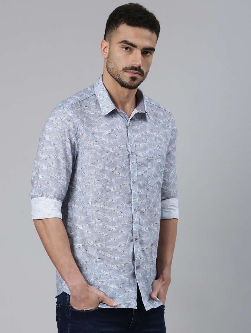 men printed long sleeve slim fit casual shirt - 22223396 -  Standard Image - 2